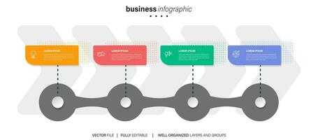 chart timeline infographic template or element with 4 project, process, step, option, colorful bar, arrow, minimal, modern style for sale slide, planner, workflow, roadmap, web vector