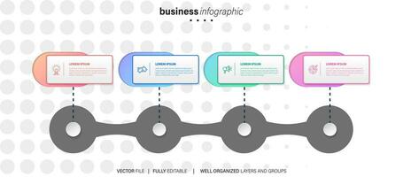 chart timeline infographic template or element with 4 project, process, step, option, colorful bar, arrow, minimal, modern style for sale slide, planner, workflow, roadmap, web vector