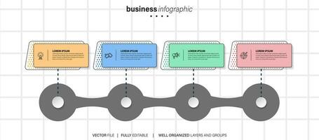 chart timeline infographic template or element with 4 project, process, step, option, colorful bar, arrow, minimal, modern style for sale slide, planner, workflow, roadmap, web vector