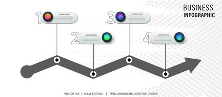 chart timeline infographic template or element with 4 project, process, step, option, colorful bar, arrow, minimal, modern style for sale slide, planner, workflow, roadmap, web vector