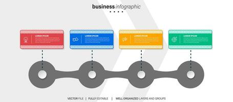 chart timeline infographic template or element with 4 project, process, step, option, colorful bar, arrow, minimal, modern style for sale slide, planner, workflow, roadmap, web vector