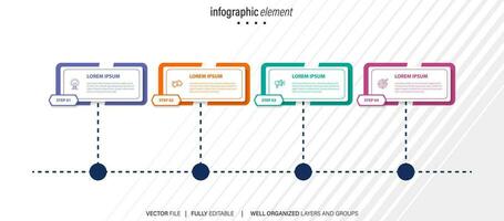 chart timeline infographic template or element with 4 project, process, step, option, colorful bar, arrow, minimal, modern style for sale slide, planner, workflow, roadmap, web vector