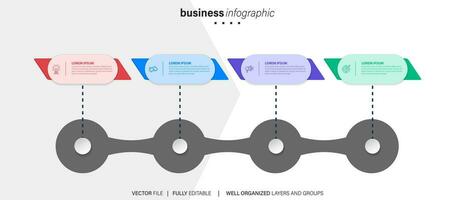 chart timeline infographic template or element with 4 project, process, step, option, colorful bar, arrow, minimal, modern style for sale slide, planner, workflow, roadmap, web vector