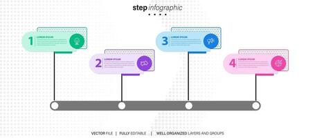 chart timeline infographic template or element with 4 project, process, step, option, colorful bar, arrow, minimal, modern style for sale slide, planner, workflow, roadmap, web vector