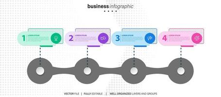 chart timeline infographic template or element with 4 project, process, step, option, colorful bar, arrow, minimal, modern style for sale slide, planner, workflow, roadmap, web vector