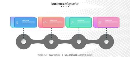 chart timeline infographic template or element with 4 project, process, step, option, colorful bar, arrow, minimal, modern style for sale slide, planner, workflow, roadmap, web vector