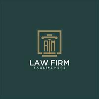 AM initial monogram logo for lawfirm with pillar design in creative square vector