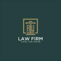 AW initial monogram logo for lawfirm with pillar design in creative square vector