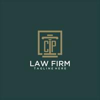 CP initial monogram logo for lawfirm with pillar design in creative square vector
