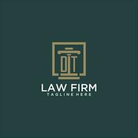 DT initial monogram logo for lawfirm with pillar design in creative square vector
