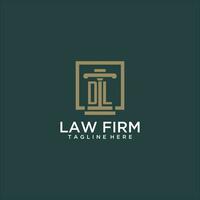 DL initial monogram logo for lawfirm with pillar design in creative square vector
