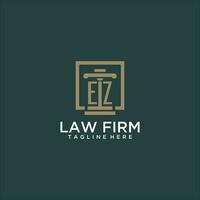 EZ initial monogram logo for lawfirm with pillar design in creative square vector