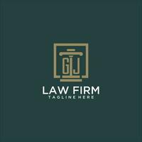 GJ initial monogram logo for lawfirm with pillar design in creative square vector