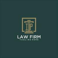 IP initial monogram logo for lawfirm with pillar design in creative square vector