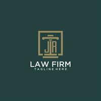 JR initial monogram logo for lawfirm with pillar design in creative square vector