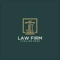 JI initial monogram logo for lawfirm with pillar design in creative square vector