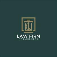 KJ initial monogram logo for lawfirm with pillar design in creative square vector