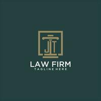 JT initial monogram logo for lawfirm with pillar design in creative square vector