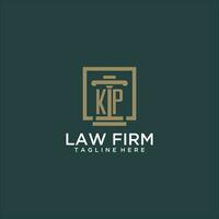 KP initial monogram logo for lawfirm with pillar design in creative square vector