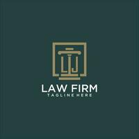 LJ initial monogram logo for lawfirm with pillar design in creative square vector