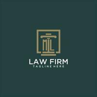 ML initial monogram logo for lawfirm with pillar design in creative square vector