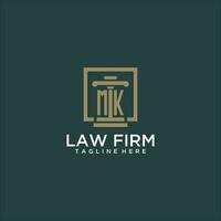 MK initial monogram logo for lawfirm with pillar design in creative square vector