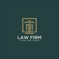 MR initial monogram logo for lawfirm with pillar design in creative square vector