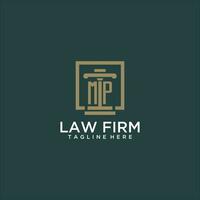 MP initial monogram logo for lawfirm with pillar design in creative square vector