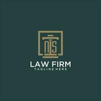 NS initial monogram logo for lawfirm with pillar design in creative square vector