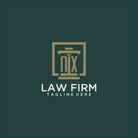 NX initial monogram logo for lawfirm with pillar design in creative square vector