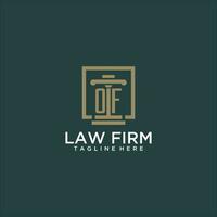 OF initial monogram logo for lawfirm with pillar design in creative square vector