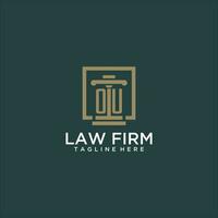 OU initial monogram logo for lawfirm with pillar design in creative square vector