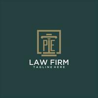 PE initial monogram logo for lawfirm with pillar design in creative square vector