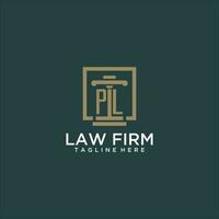 PL initial monogram logo for lawfirm with pillar design in creative square vector