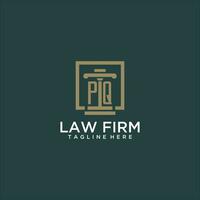 PQ initial monogram logo for lawfirm with pillar design in creative square vector