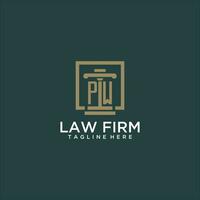 PW initial monogram logo for lawfirm with pillar design in creative square vector