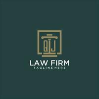 QJ initial monogram logo for lawfirm with pillar design in creative square vector