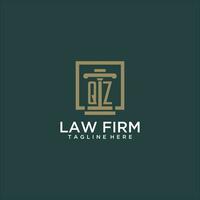 QZ initial monogram logo for lawfirm with pillar design in creative square vector