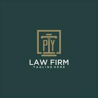 PY initial monogram logo for lawfirm with pillar design in creative square vector