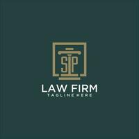 SP initial monogram logo for lawfirm with pillar design in creative square vector