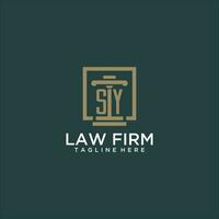SY initial monogram logo for lawfirm with pillar design in creative square vector