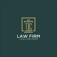 TC initial monogram logo for lawfirm with pillar design in creative square vector