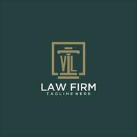 VL initial monogram logo for lawfirm with pillar design in creative square vector