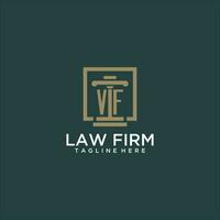 VF initial monogram logo for lawfirm with pillar design in creative square vector