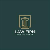 WT initial monogram logo for lawfirm with pillar design in creative square vector