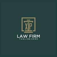 XP initial monogram logo for lawfirm with pillar design in creative square vector