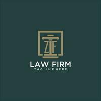 ZF initial monogram logo for lawfirm with pillar design in creative square vector