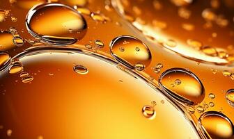 Bubbling drops of gold liquid creating an oil bubbles background. AI Generated photo