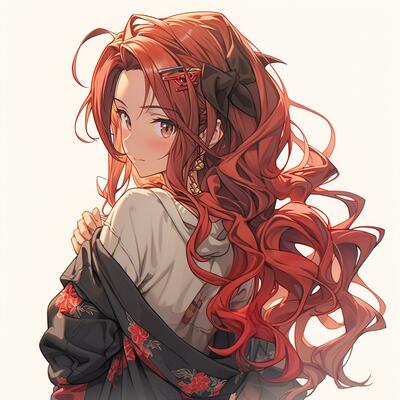 Pretty anime girl with red hair pulled back. Created with Generative AI  28109024 Stock Photo at Vecteezy