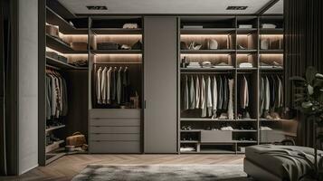 A stylish and functional wardrobe for clothing. Created with Generative AI photo